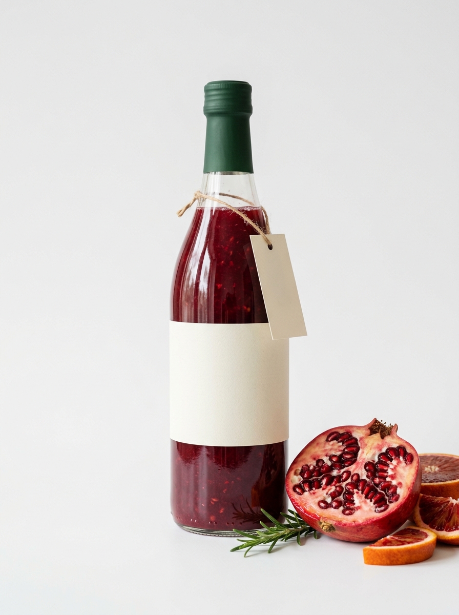 Seasonal berry juice bottle with pomegranate